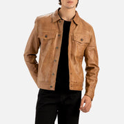 Napoli Tan Leather Trucker Jacket - image 2