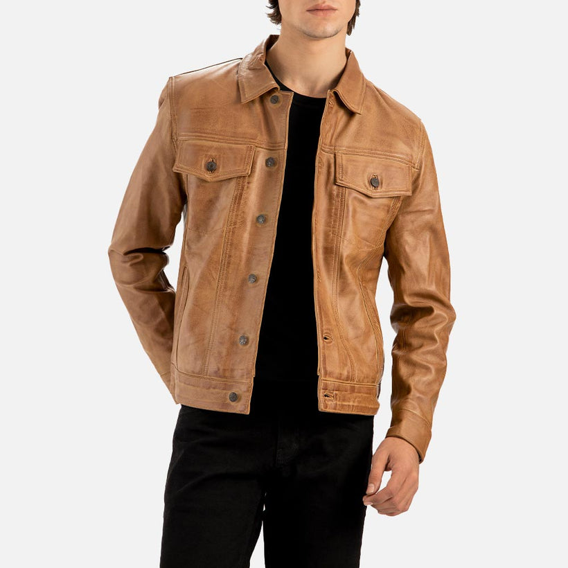 Napoli Tan Leather Trucker Jacket - image 1