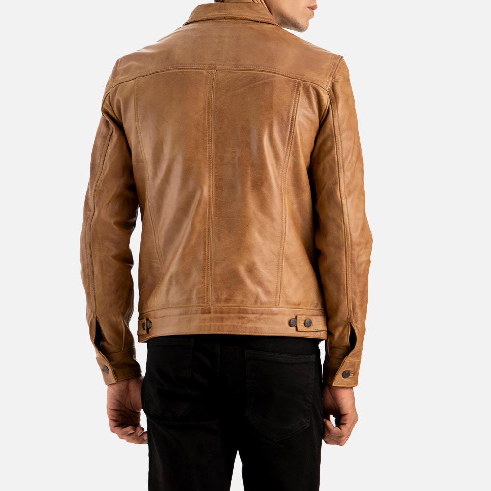 Napoli Tan Leather Trucker Jacket - image 7