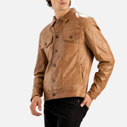 Napoli Tan Leather Trucker Jacket - image 3