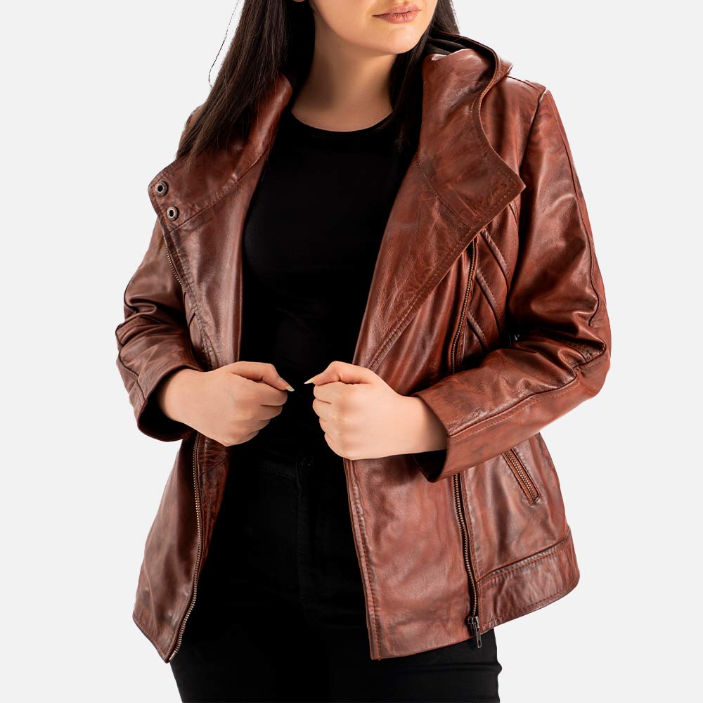 Linea Femmina Brown Leather Biker Jacket