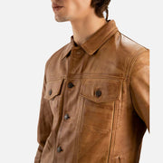 Napoli Tan Leather Trucker Jacket - image 5