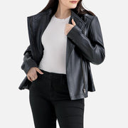 Fiamma Black Leather Biker Jacket
