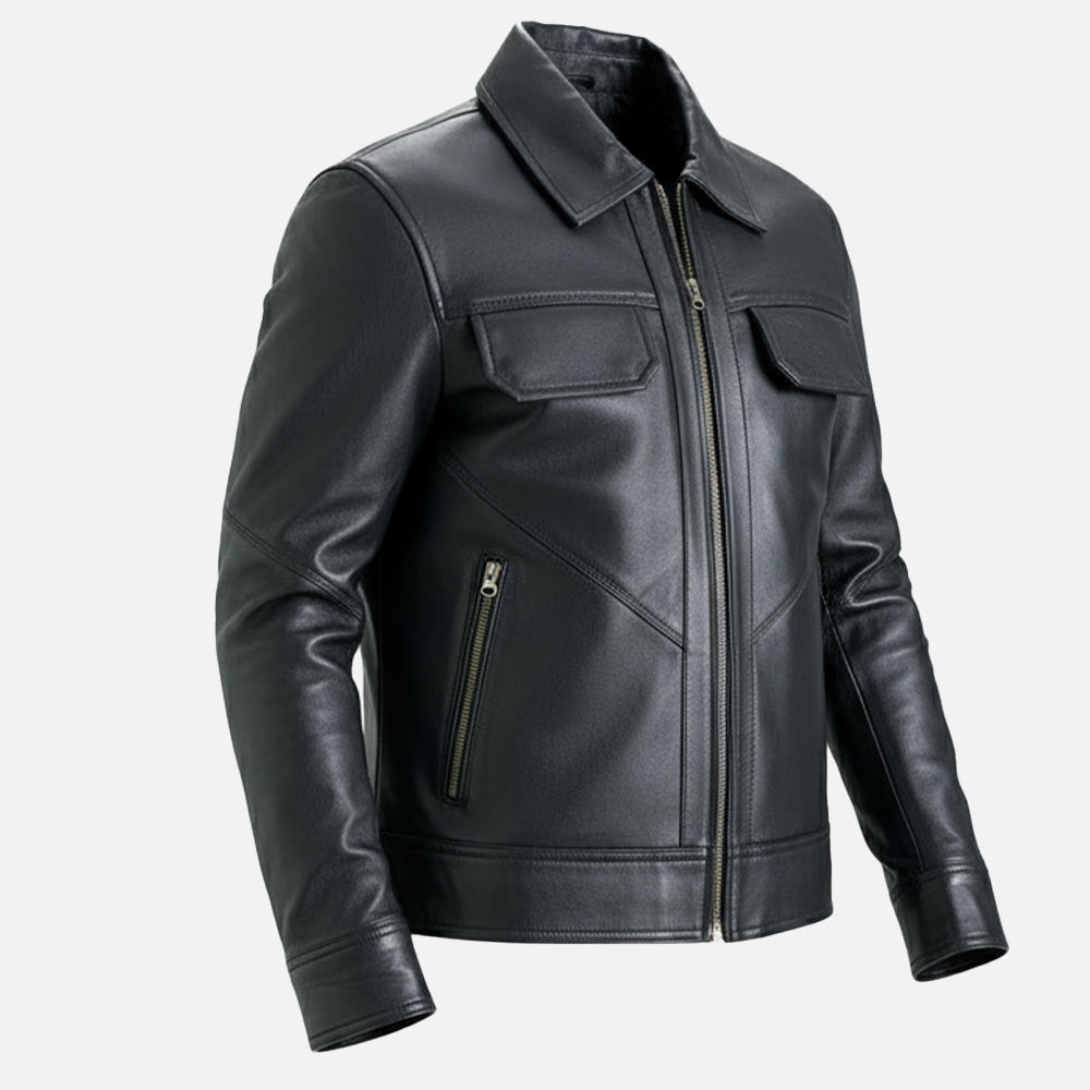 Catania Black Biker Leather Jacket - image 6