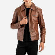 Calabria Brown Leather Biker Jacket - image 1