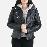 Lavaredo Black Hooded Leather Bomber Jacket