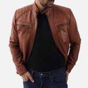 Salerno Tan Leather Biker Jacket - image 3