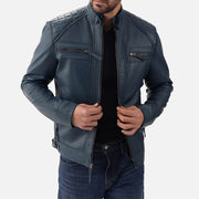 Salerno Blue Leather Biker Jacket - image 1