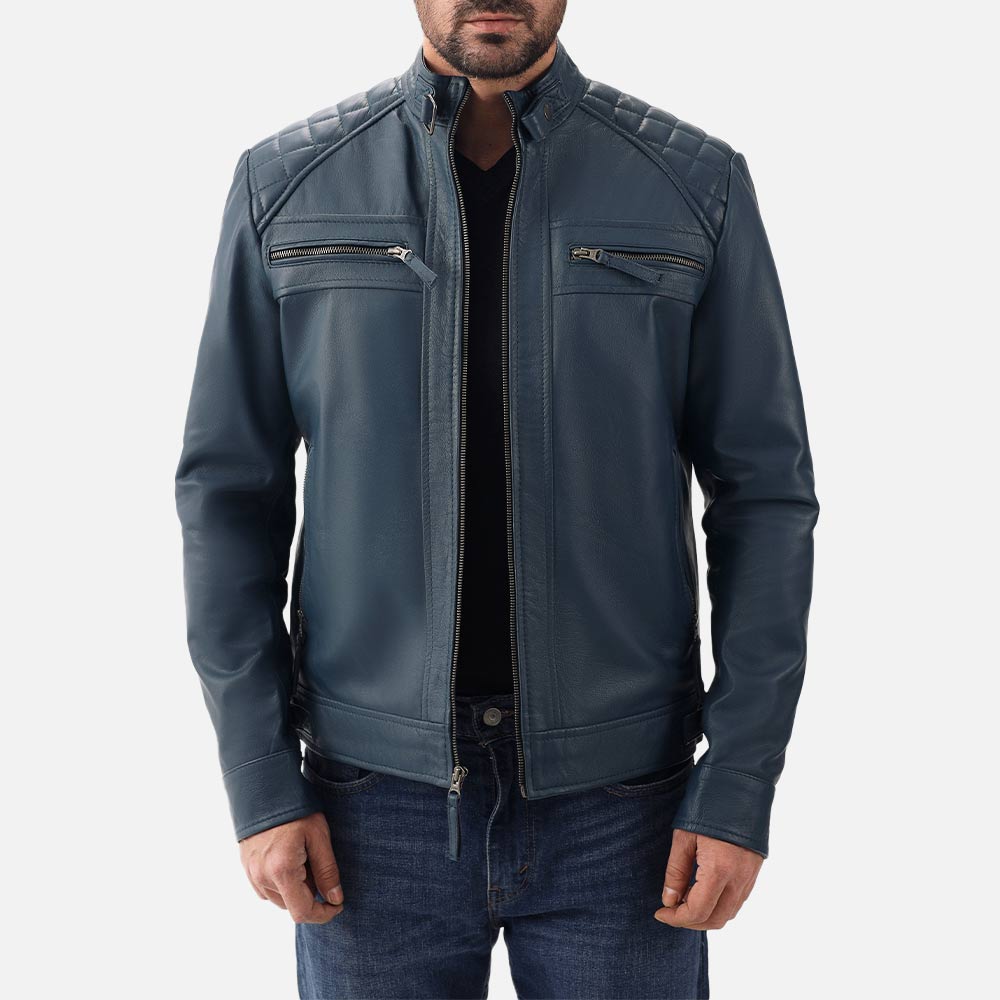 Salerno Blue Leather Biker Jacket - image 2