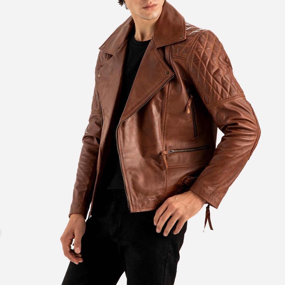 Bari Brown Biker Leather Jacket - image 3