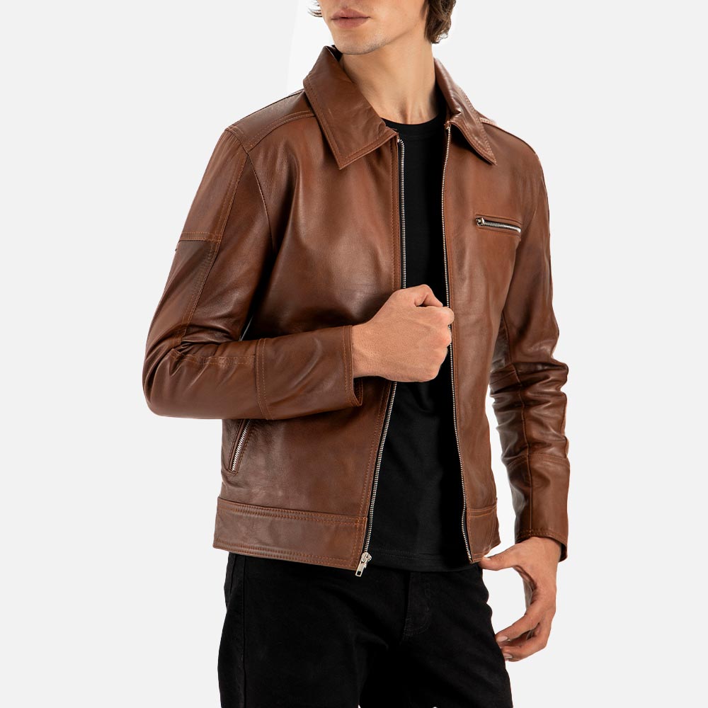 Calabria Brown Leather Biker Jacket - image 4
