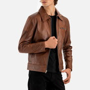 Calabria Brown Leather Biker Jacket - image 4