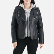 Lavaredo Black Hooded Leather Bomber Jacket