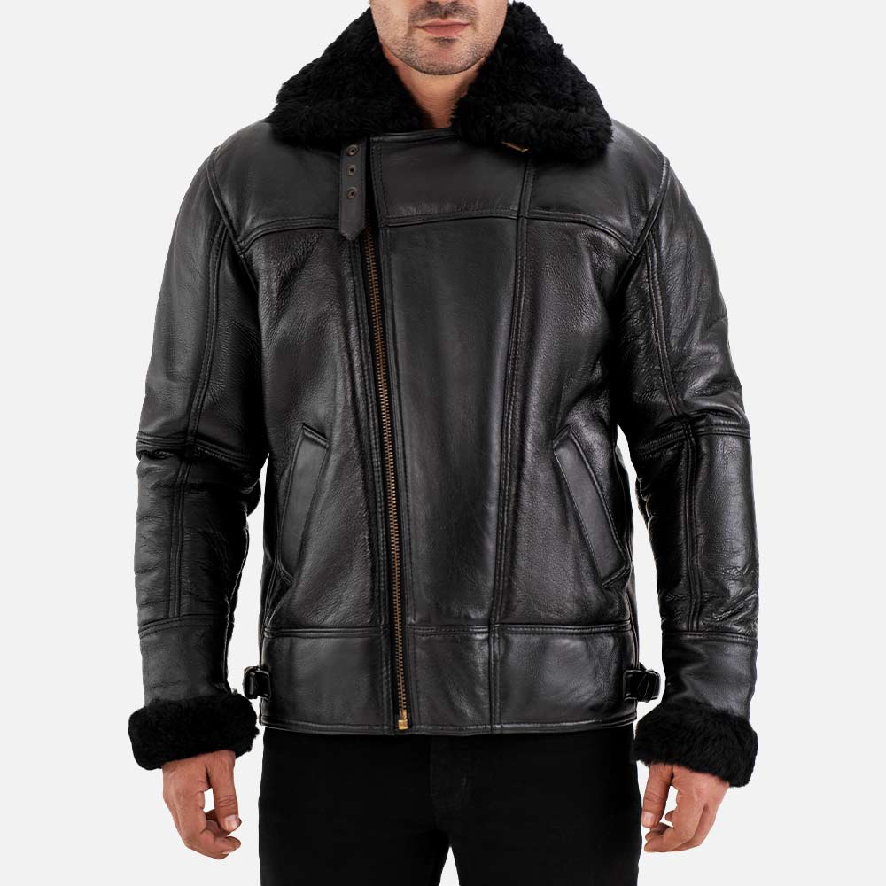 Merano Black Real Shearling Bomber Jacket - image 2