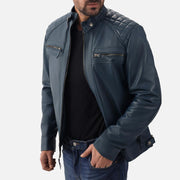 Salerno Blue Leather Biker Jacket - image 3