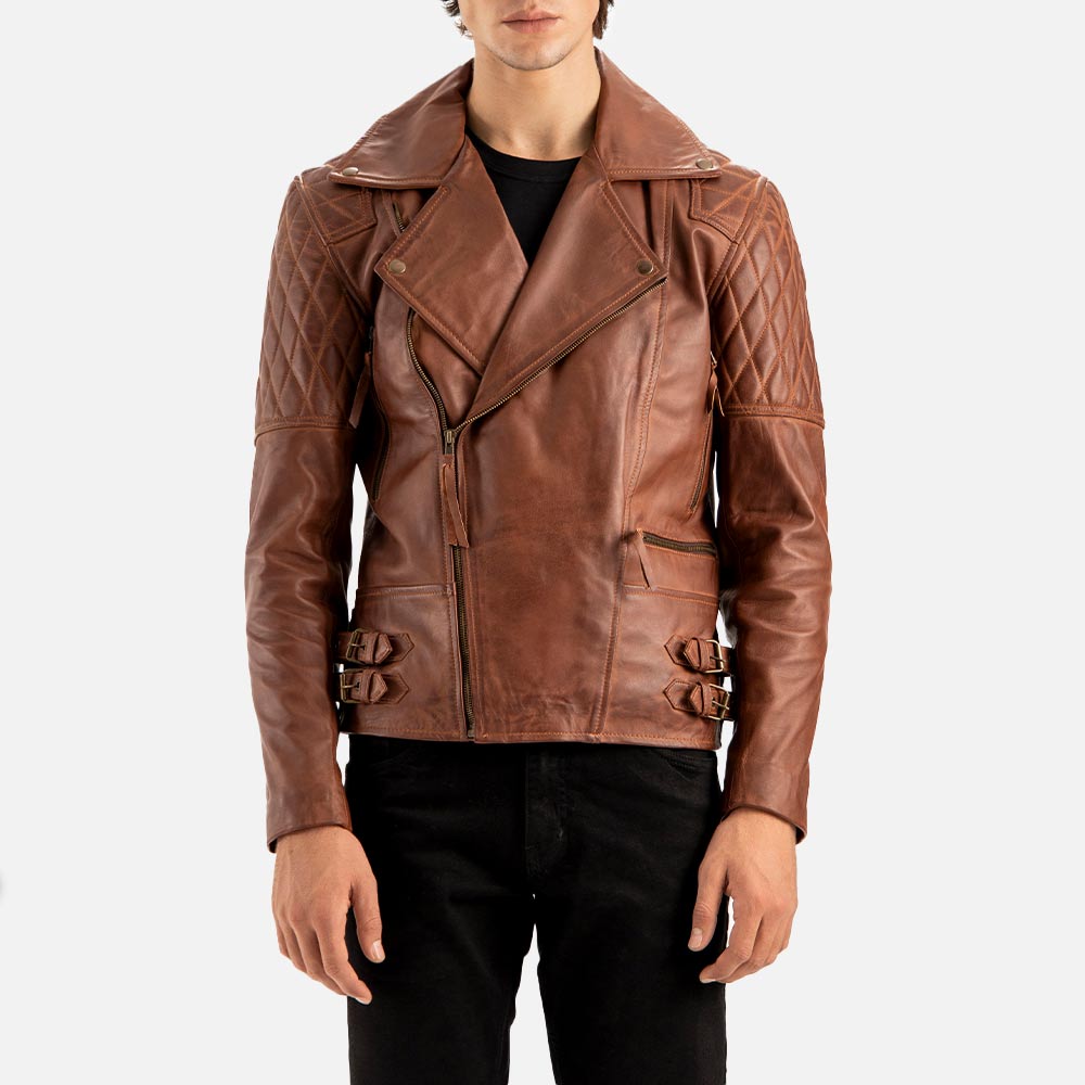 Bari Brown Biker Leather Jacket - image 1