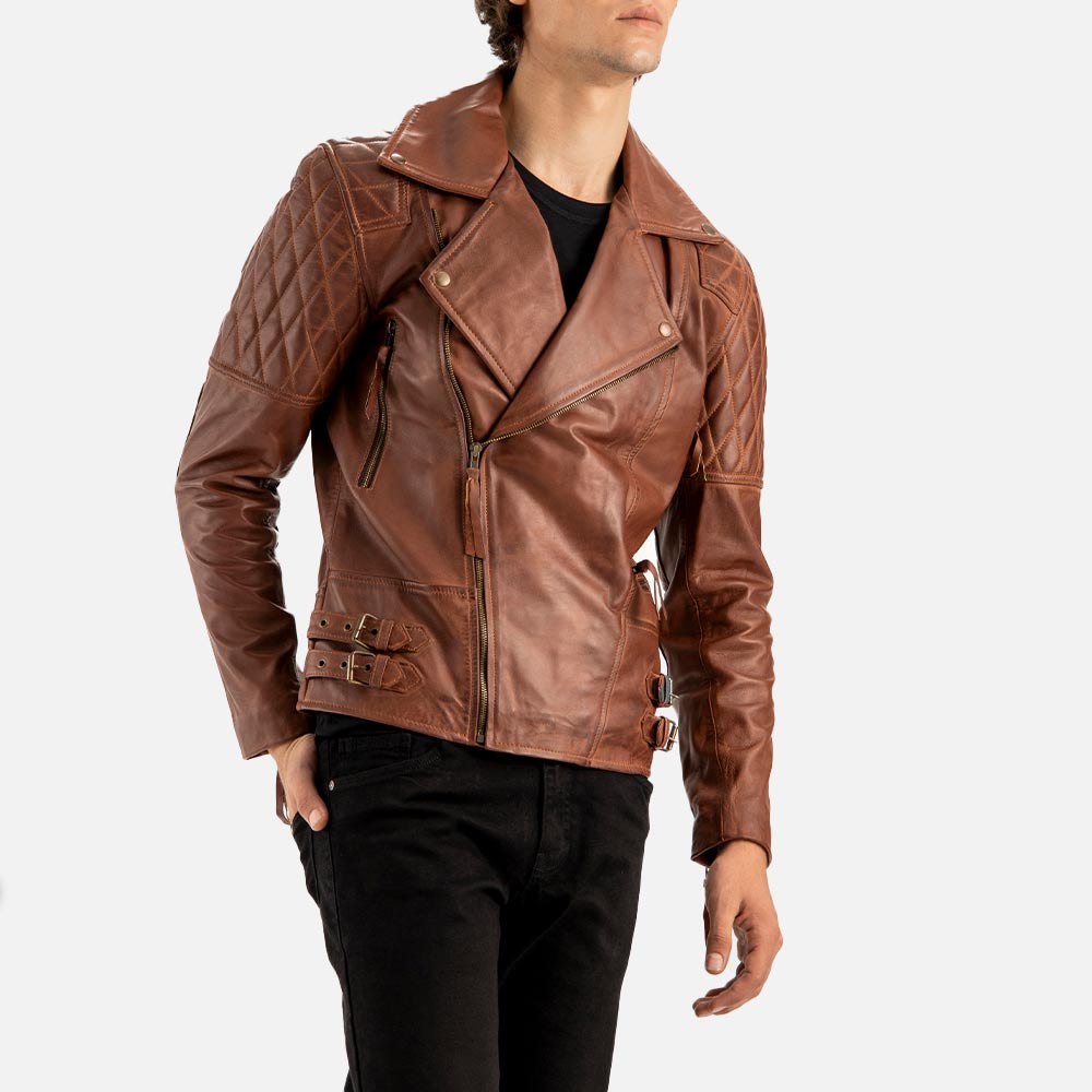 Bari Brown Biker Leather Jacket - image 6