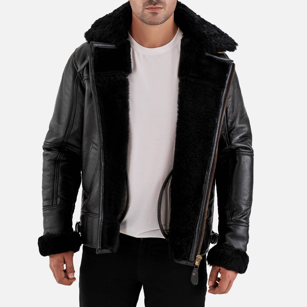 Merano Black Real Shearling Bomber Jacket - image 3