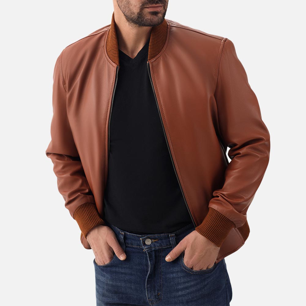 Amalfi tan Leather Bomber Jacket - image 2