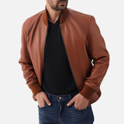 Amalfi tan Leather Bomber Jacket - image 2