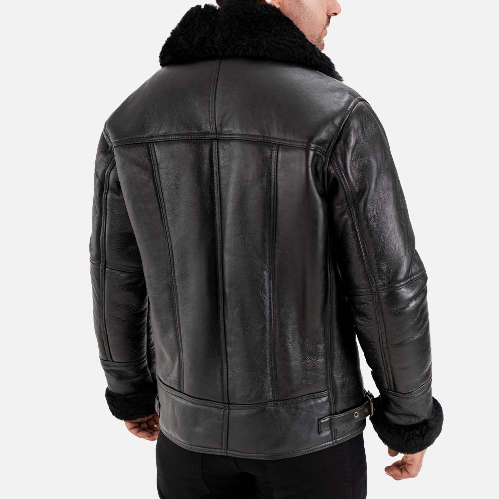 Merano Black Real Shearling Bomber Jacket - image 4