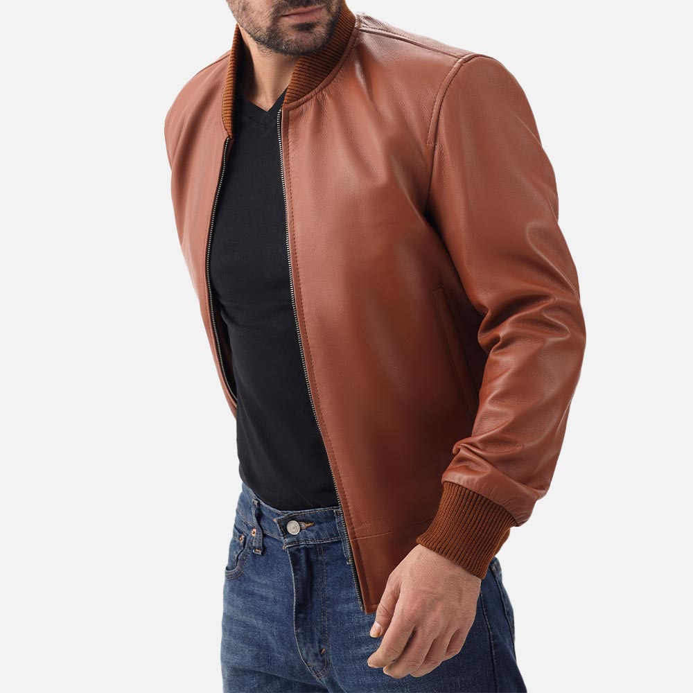 Amalfi tan Leather Bomber Jacket - image 4