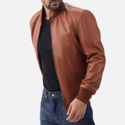 Amalfi tan Leather Bomber Jacket - image 4