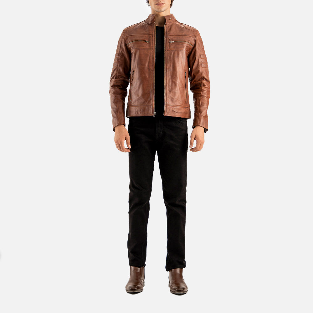 Cagliari Brown Biker Leather Jacket - image 5