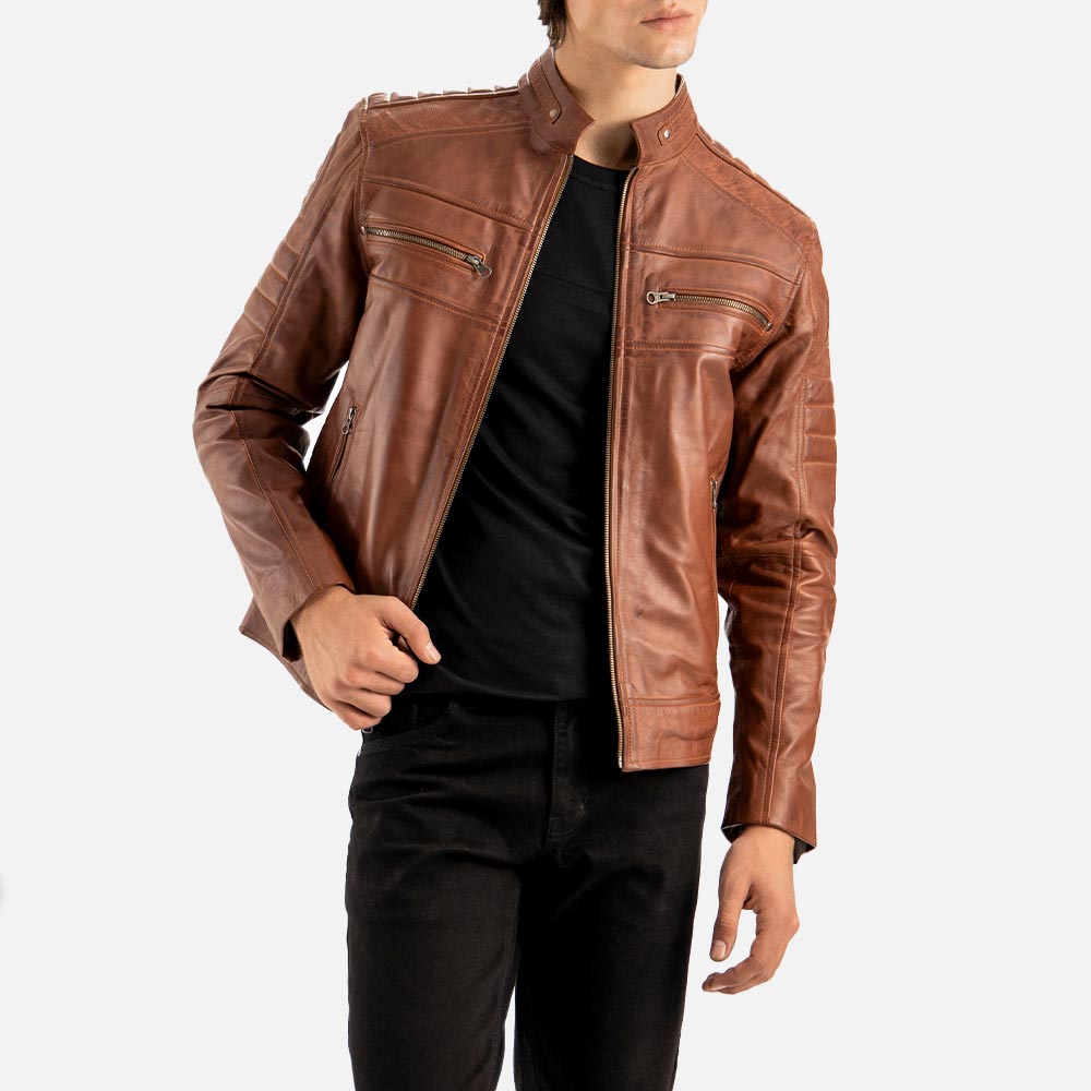 Cagliari Brown Biker Leather Jacket - image 1