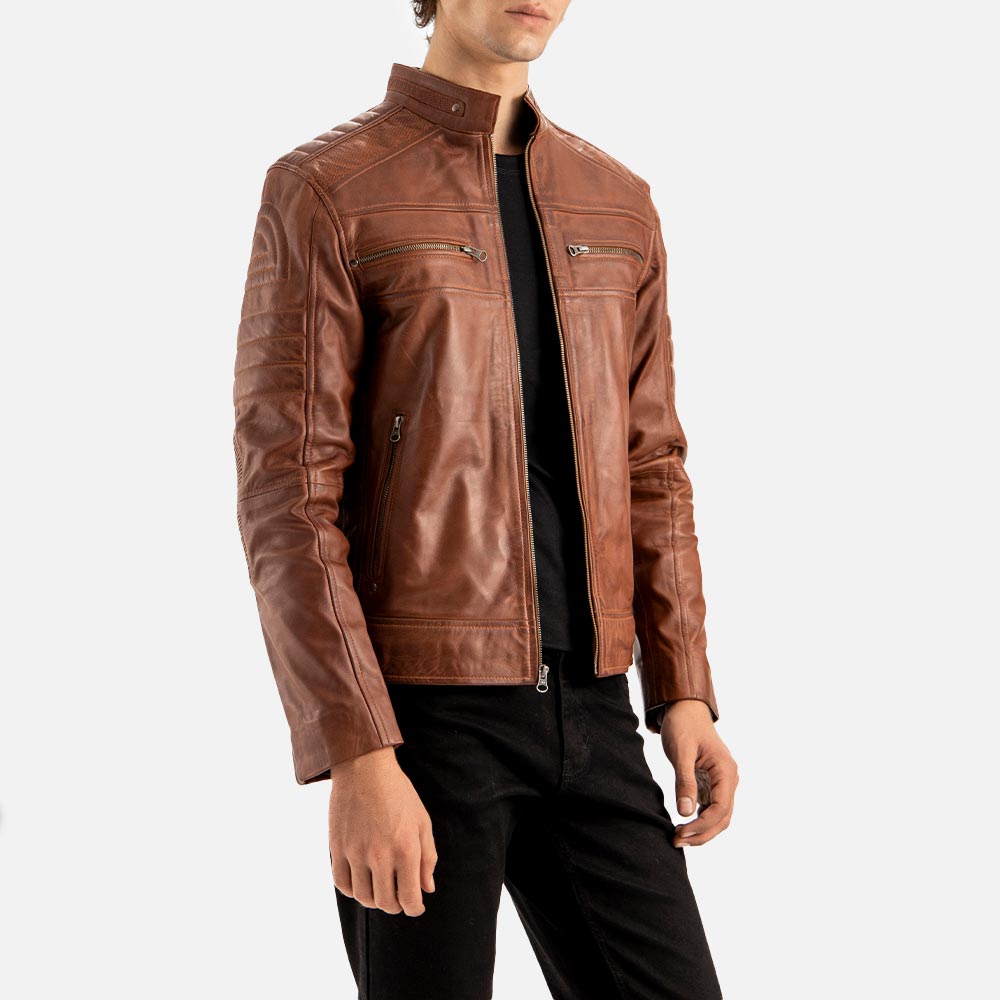 Cagliari Brown Biker Leather Jacket - image 3
