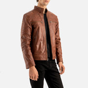 Cagliari Brown Biker Leather Jacket - image 3