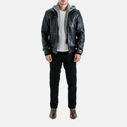 Palermo Black Hooded Leather Bomber Jacket - image 3