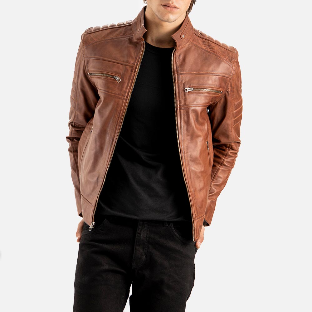 Cagliari Brown Biker Leather Jacket - image 4