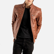 Cagliari Brown Biker Leather Jacket - image 4