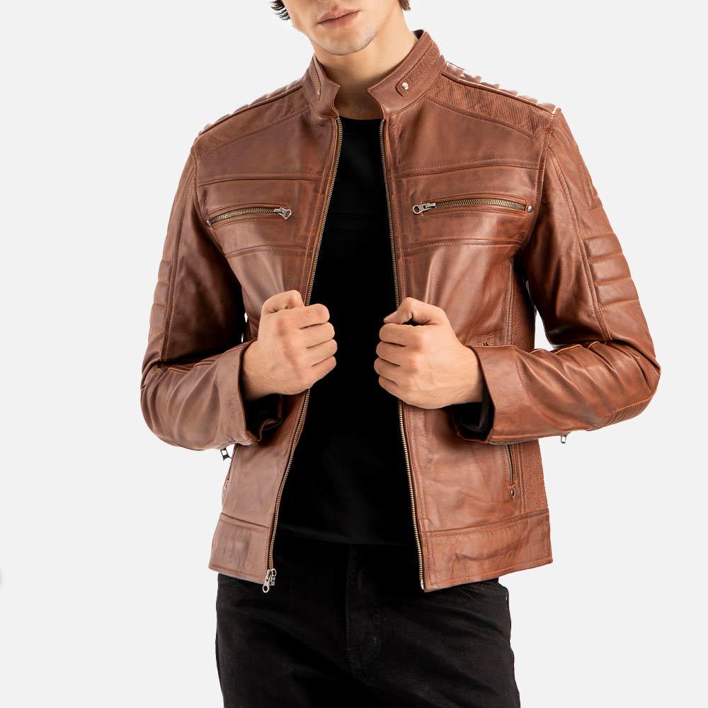 Cagliari Brown Biker Leather Jacket - image 2