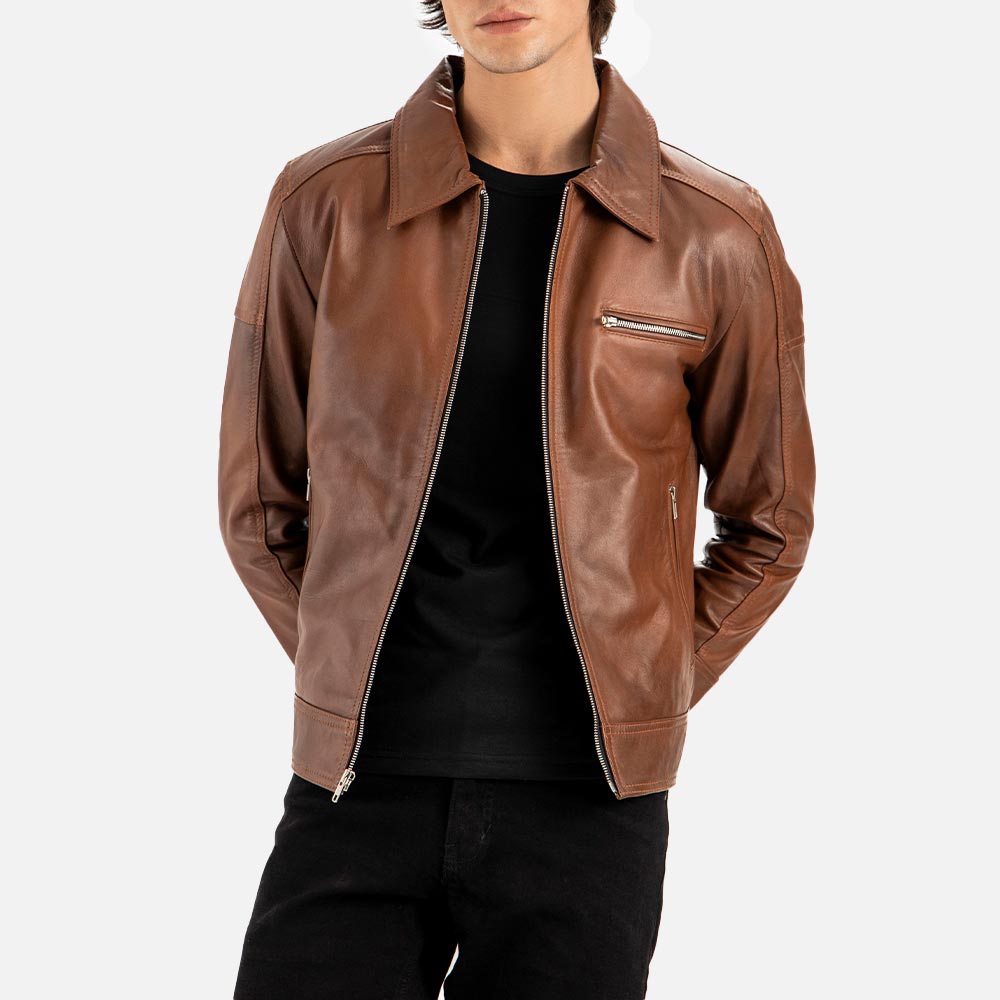 Calabria Brown Leather Biker Jacket - image 2