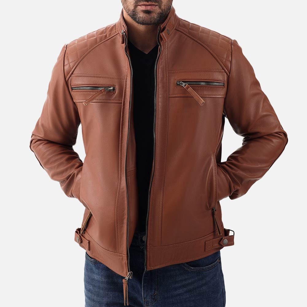 Salerno Tan Leather Biker Jacket - image 6