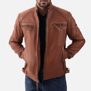 Salerno Tan Leather Biker Jacket - image 6