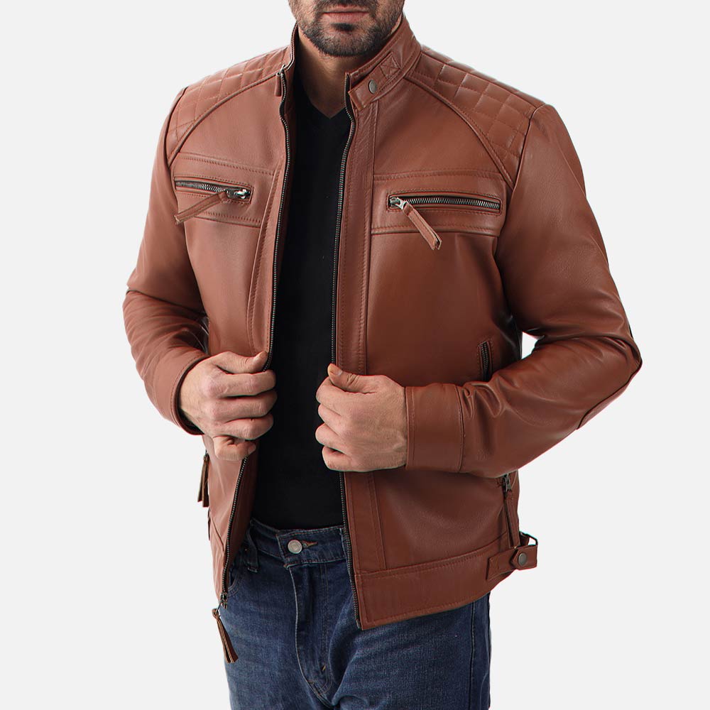 Salerno Tan Leather Biker Jacket - image 2