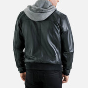 Palermo Black Hooded Leather Bomber Jacket - image 4