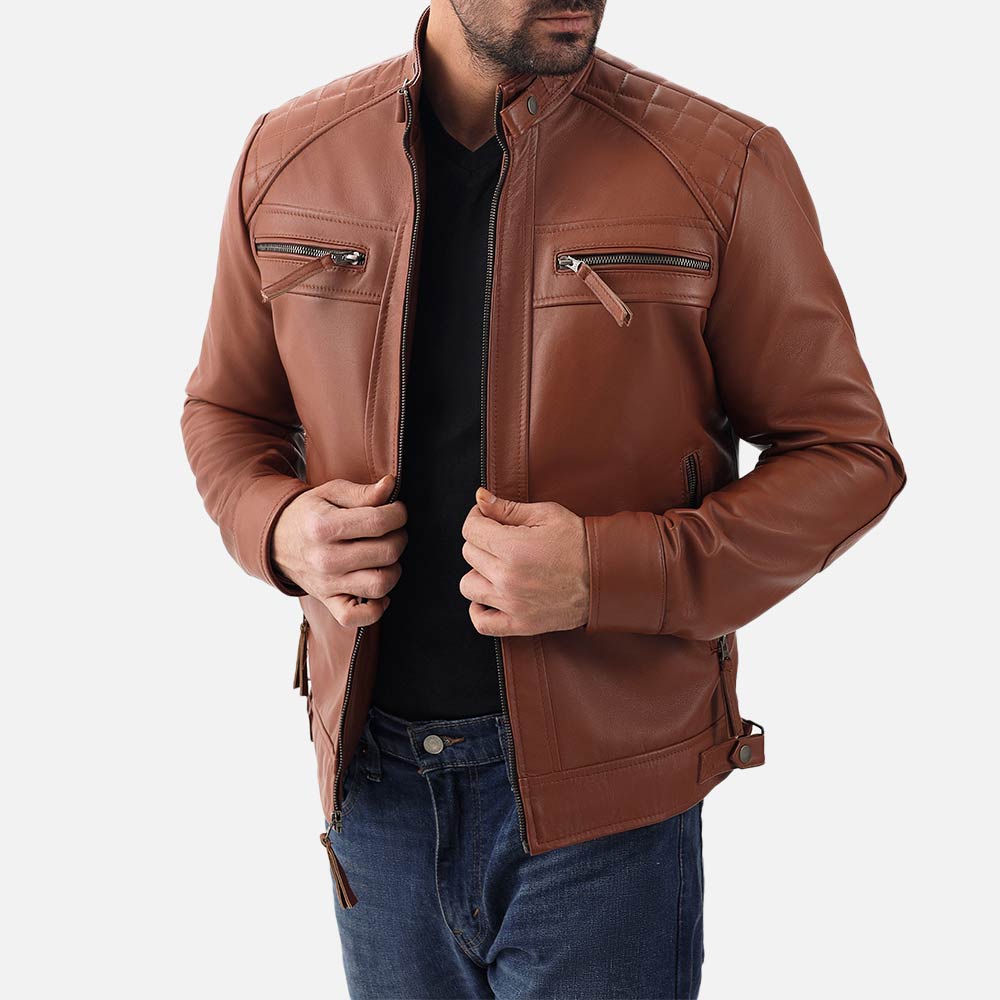 Salerno Tan Leather Biker Jacket - image 1