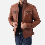 Salerno Tan Leather Biker Jacket - image 1
