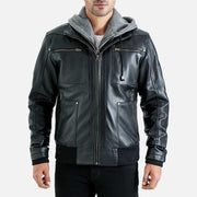 Palermo Black Hooded Leather Bomber Jacket - image 1