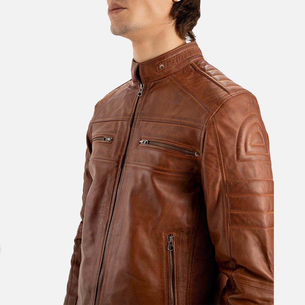 Cagliari Brown Biker Leather Jacket - image 8