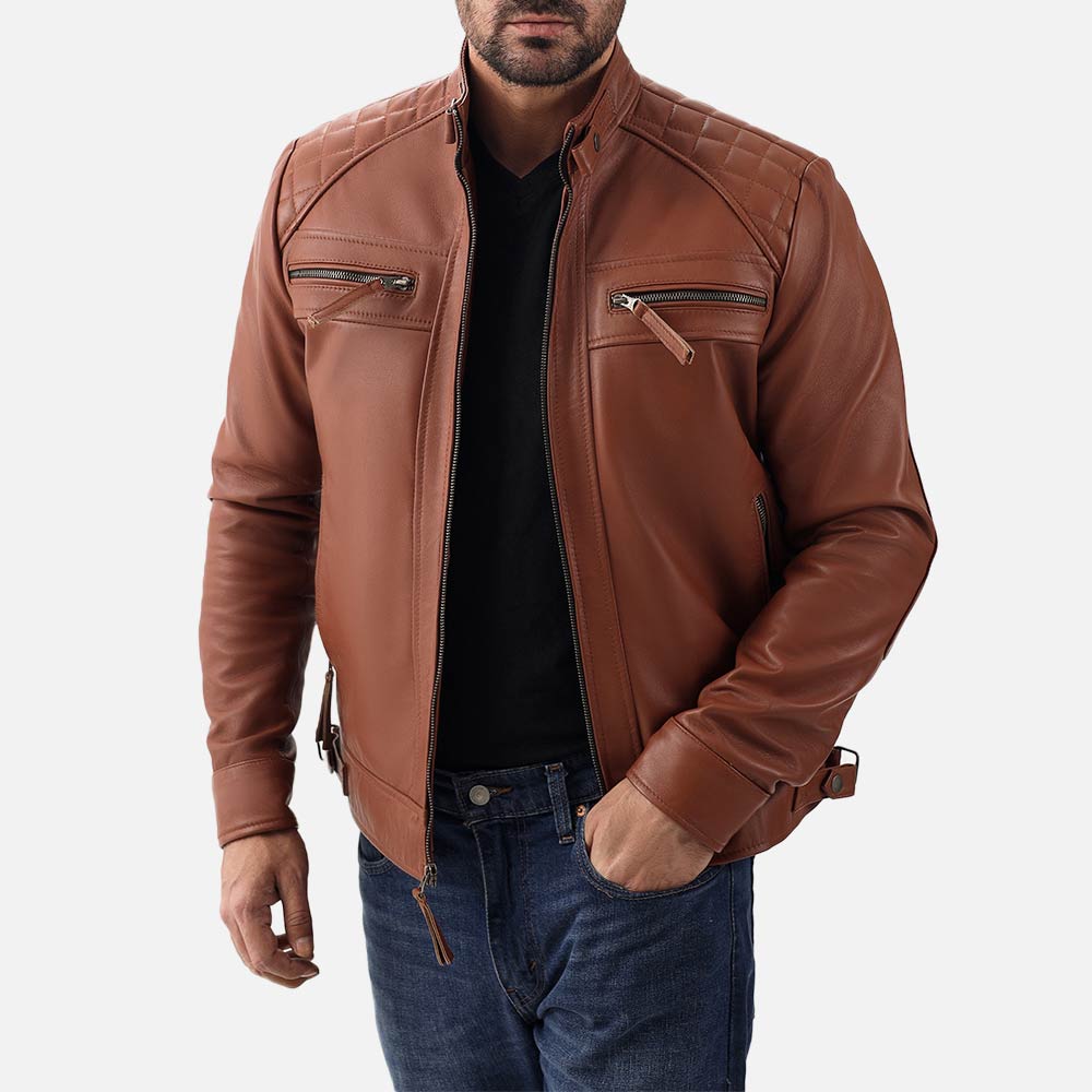 Salerno Tan Leather Biker Jacket - image 4