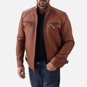 Salerno Tan Leather Biker Jacket - image 4