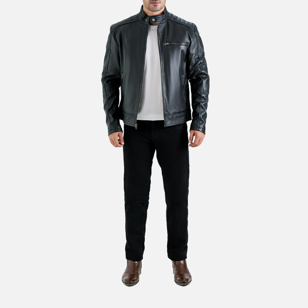 Puglia Black Leather Biker Jacket - image 3