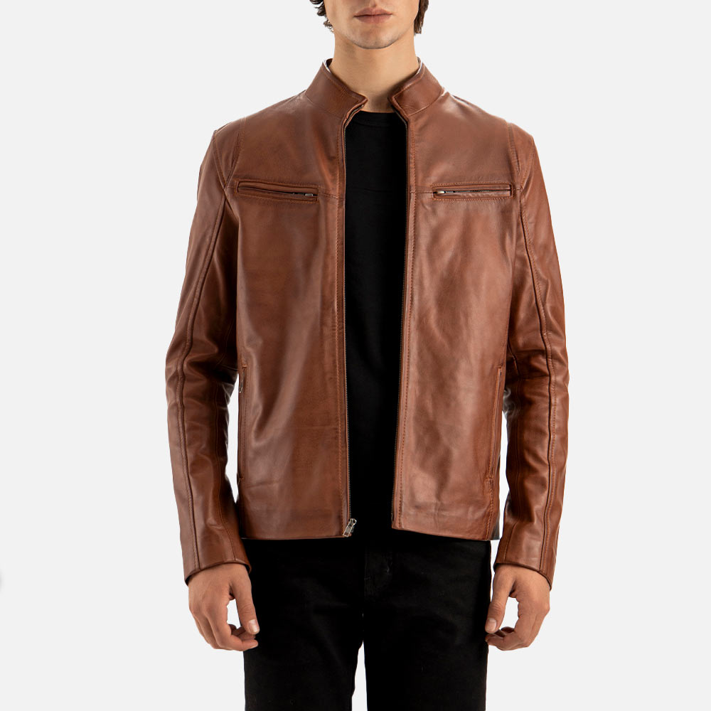 Firenze Brown Leather Biker Jacket - image 1
