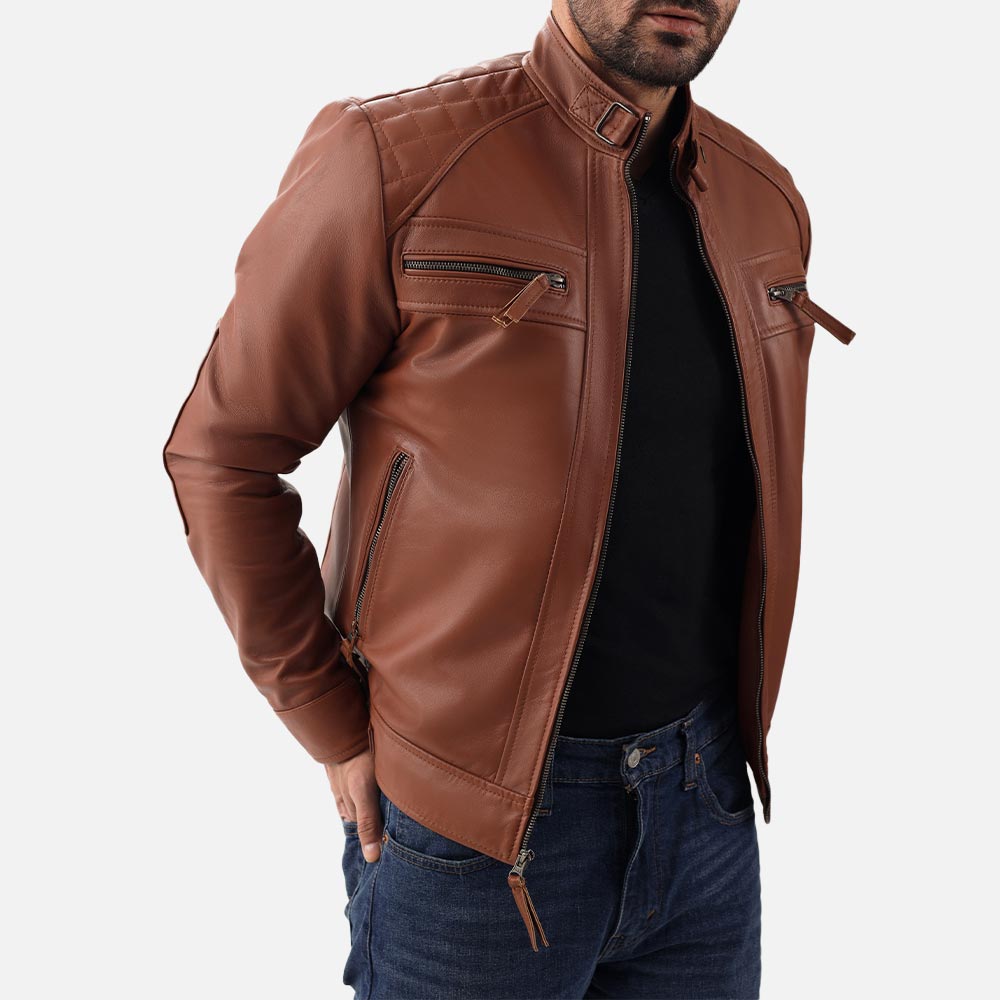 Salerno Tan Leather Biker Jacket - image 5
