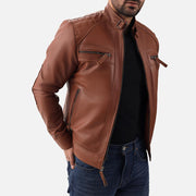 Salerno Tan Leather Biker Jacket - image 5
